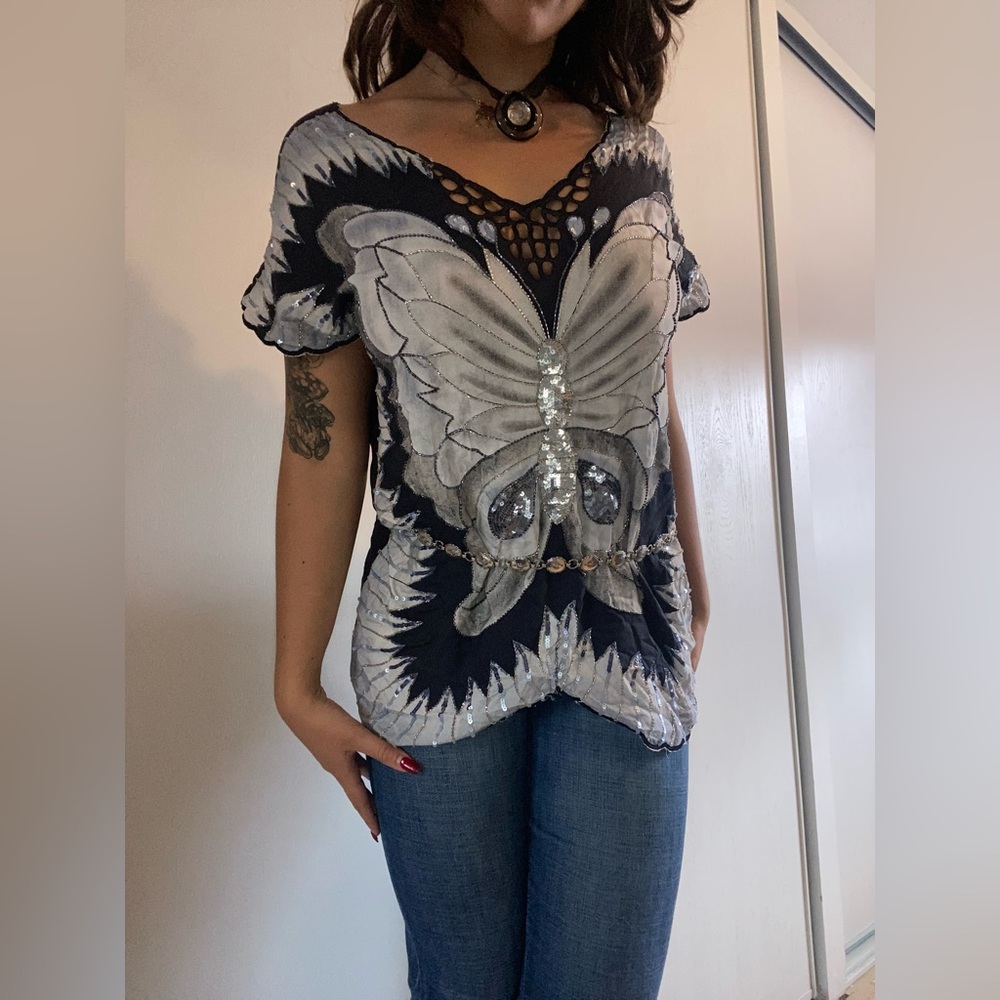 Butterfly sequin blouse